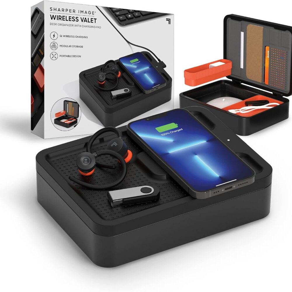 Sharper Image Wireless Valet Desk Organizer with Charging Pad